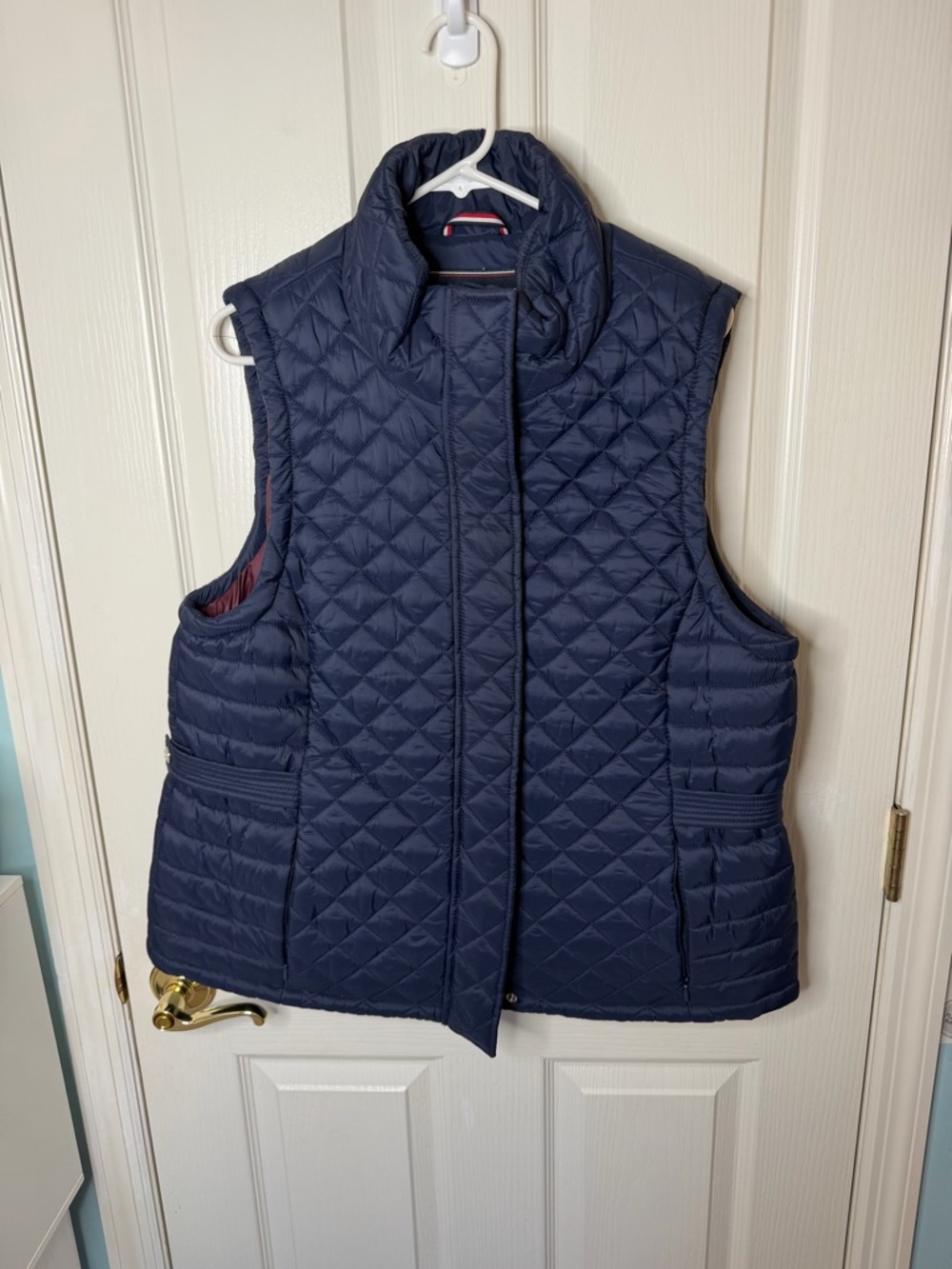 Tommy Hilfiger Navy Blue Quilted Vest with Zipper and Snap Closure